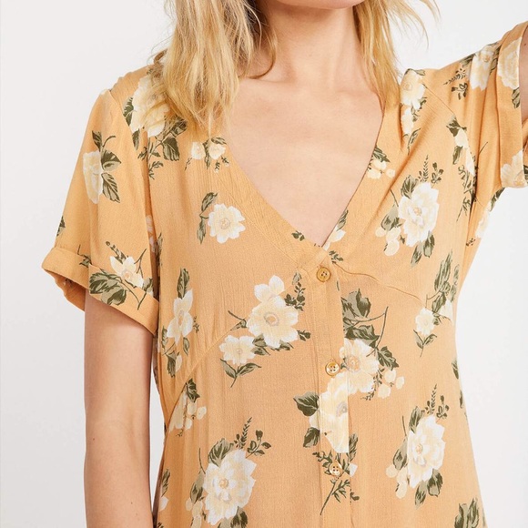 NWT Volcom Yellow Floral Button Up Maxi Dress - Picture 3 of 8